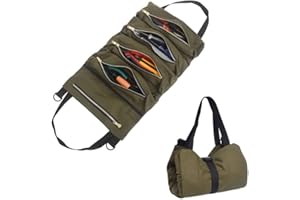 Bolsa para Herramientas,RealPlus Bolsa Enrollable con 5 Bolsillos con Cremallera,Organizadora de Herramientas Portátil,Adecuado para/Carpintería/Electricista/Reparación de Automóviles(Verde)