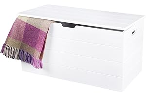 Elegant Brands Storage Ottoman, Wooden Chest with Lid, Seat, Stool, Window Bench, Blankets, Bedding, Toy Box, Footstool, White