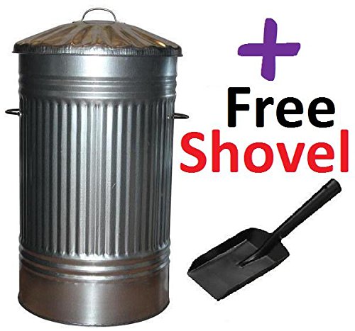 125L Litre Extra Large Tall Galvanised Steel Metal Bin + Free Shovel - Ideal for Animal Feed / Storage / Outdoor / Rubbish