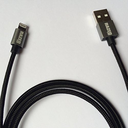 RazedPower® Twister Lightning 3.3-Feet Nylon Braided + Metal Case USB Cable tangle-free with Lightning Connector for iPhone 5 / 6 / 6 Plus, iPad Air 2 - Apple MFi Certified (Black)