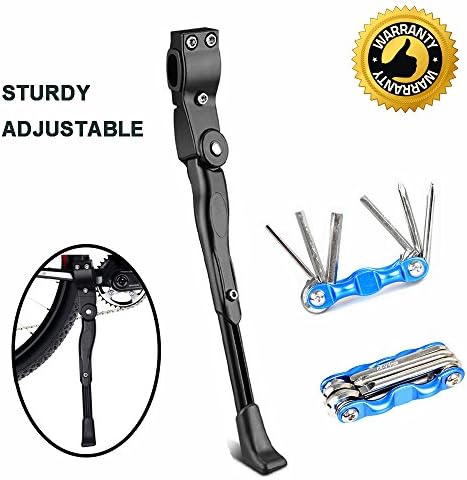 FUCNEN Universal Bike Kickstand Adjustable Aluminium Alloy MTB Road Bike Bicycle Parking Stand Side Kick Stand Adult 24 26 28 Inch Cycling Accessories with Repair Tools (Black)