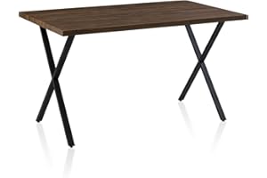 ‎TUKAILAI TUKAILAI Esstisch Holz 140x80cm, Küchentisch mit X-förmigen Metallbeinen, Esszimmertisch für 4-6 Personen, Tisch Wohnzimmer Frühstückstisch Speisetisch für Küche Esszimmer Restaurant,Braun
