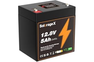 Solorage X Batería 12v 5ah Lifepo4,Upgrade de Bateria Lifepo4 12v,BMS Integrado,Bateria Moto Recargable de Ciclo Profundo de más de +3000 Para UPS,Power Wheel y Buscador de Peces,9 x 10 x 6 cm