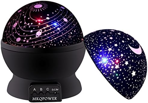 Night Ligthing Lamp, MKQPOWER Romantic 3 Modes Colorful LED Moon Sky Star +Dreamer Desk Rotating Cosmos Starlight Projector for Children Kids Baby Bedroom (Black)