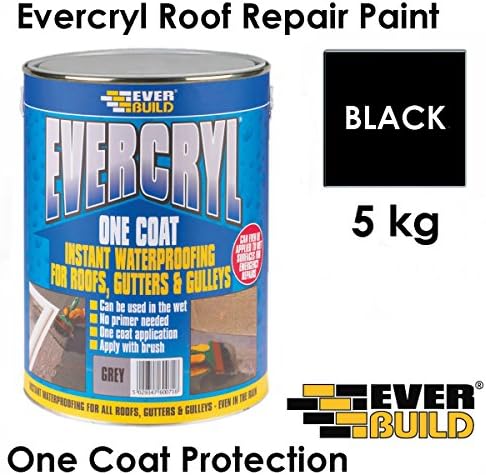 Evercryl | Roof Repair | Waterproofing Roof Repair | One Coat | 4 Colours | By Everbuild | Black 5 kg