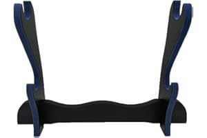 Shop SoftAir® Supporto Espositore Piedistallo in Legno da Tavolo per 2 Katane Velluto Tessuto Blu e Storia del Samurai