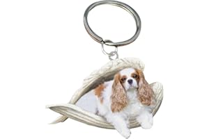 CHAHU Portachiavi in acrilico a forma di angelo addormentato, con ali d'angelo, ornamento da appendere per gli amanti dei cani