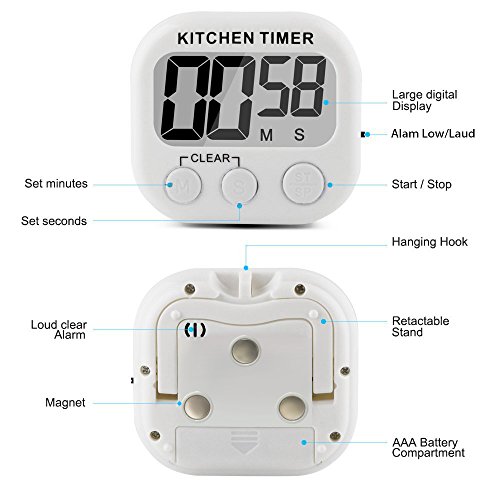 Giancomics Groß LCD Display Magnet Digitaler Kitchen Timer Küchentimer Küchenwecker Kurzzeitmesser Stoppuhr Elektronische Erinnerung Alarm (Weiß) - 3
