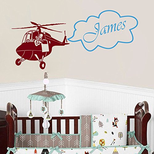 Preisvergleich Produktbild Vinyl Wandtattoo Fliegen Helikopter Flugzeug Hubschrauber Namen Mädchen Junge Kinder Brauch Personifiziert Monogramm Wandaufkleber Wandsticker Wanddekoration Kinderzimmer Babyzimmer Spielzimmer A415