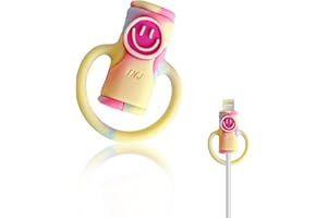 Viilich Protezione del Cavo Dati 2 in 1 e organizzatore del Cavo,Strumenti di archiviazione ad Alta Protezione Elastica Anti-Rottura,protezione della linea dati del telefono(sorriso blu rosa)