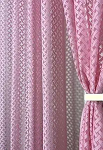 Honger Polyester Heavy Floral Net Tissue Curtains for 9 Feet Long Door Use for Living Room Pack of 2 Curtains Pink Colour