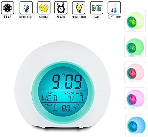 Alarm Clock Led Wake-up Light Daylight Alarm Clock For Adults, Children, Toddlers, Teenagers With Temperature &amp; Nature 7 Change Colors Colorful Glow Natural Sound Alarm Clock (blue)