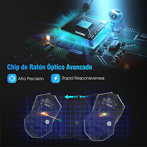 TOPELEK Rat  n Gaming Inal  mbrico Clic Silencioso 7 Botones USB port  til PC 2 4G   ptico inal  mbrico 2400 DPI 5 Niveles de ajuste con receptor nano para Windows Mac MacBook Linux-Ultra Ahorro de Energ  a