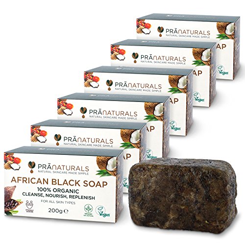 Jabón de PreNaturals, africano, orgánico, natural, 6 x 200 g, color negro, hecho éticamente en Ghana, para todos los tipos de piel