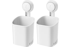 LEVERLOC Toothbrush Holder Wall Mounted 2 Pack, MAX Hold 3 KG, Shower Razor Organizer, Suction Cup Toothbrush Holder for Bathroom, No Drilling, Removable Toothpaste Organizer, White In Plastic