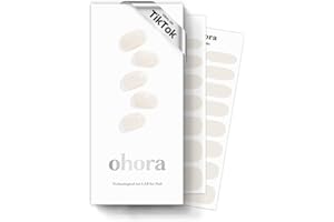 ohora Semi Cured Gel Nail Strips (N Cream Cotton) - Works with Any Nail Lamps, Salon-Quality, Long Lasting, Easy to Apply & Remove - Includes 2 Prep Pads, Nail File & Wooden Stick - White