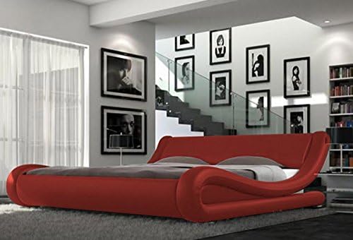 Modern Italian Designer Double Bed Upholstered in Faux Leather DOUBLE and KING (Double 4FT6, Red)