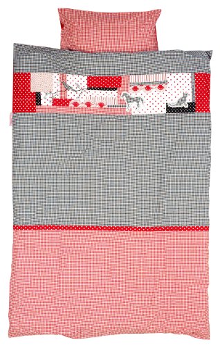Taftan Checkered Cat Red Duvet Cover Set 100 x 135cm for Cot (Black)