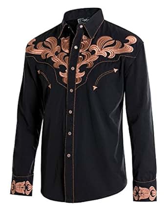 Darringls Westernbluse Herren Mit Stickerei - Schwarzes Cowboy Hemd Slim Fit Für Freizeit & Hochzeit