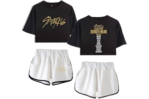 Flyself Kpop Stray Kids T-Shirt Tracksuits Two-Piece Crop Tops+Shorts Set Bang Chan Changbin Hyunjin Felix Seungmin Jeongin Jisung Minho Woojin