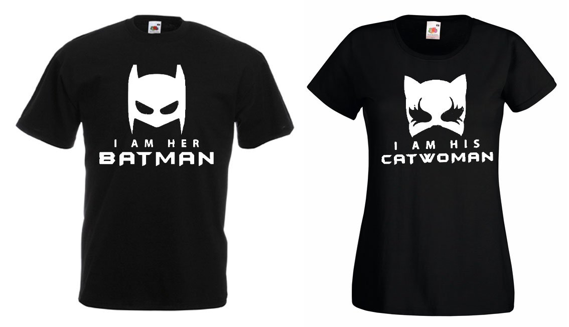 TRVPPY-Partner-Prchen-Herren-Damen-T-Shirts-HER-Batman-HIS-Catwoman-in-versch-Farben
