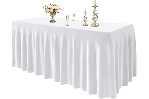 ‎EMART EMART 1 Pack Weiße Spandex Tischröcke 182x76cm Stretch Tischdecke mit Rock, Faltenfreie Waschbare Rechteckige Tischdecke Weiß für 1.8m Rechteck Tische für Partys, Hochzeiten, Bankette