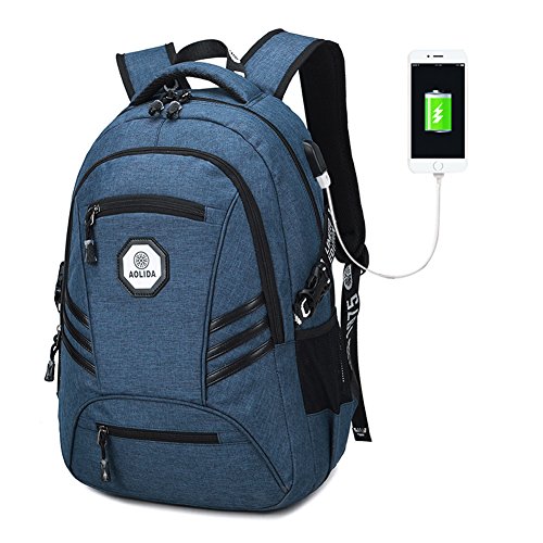 Herren Damen schlank Laptop Rucksack 15 6 Zoll Business Rucksack leichte wasserdicht Schulter Notebook Rucksack mit USB-Port  marineblau A 