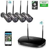 Wireless Security Camera System ,Ctronics 4CH Video Surveillance System With 4pcs 960P Indoor&amp;Outdoor IP Bullet Cameras , Auto-Pair, Plug&amp;Play, Motion Detection Alarm ,Remote View by APP,with 1TB HDD