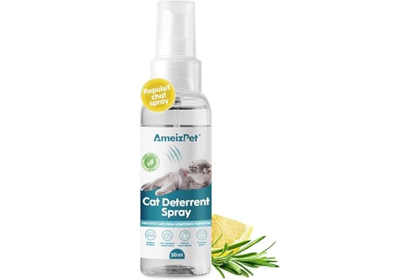 AmeizPet Anti Griffure Chat Spray, Empêche Les Chats De Gratter Les Meubles, Les Tapis, Les Rideaux Et Les Plantes, Usage Intérieur & Extérieur, 50 ML (1.69 Oz)