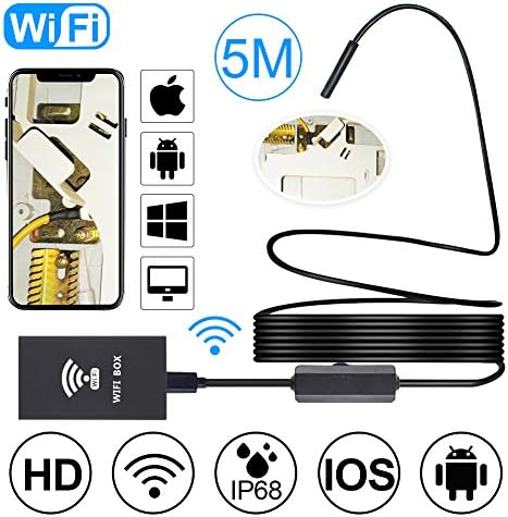 Wireless Endoscope, AMZTOP 2 Megapixels HD1200P Wifi USB Borescope, IP68 Waterproof Inspection Camera, Semi-rigid Flexible Snake Camera for Android, iPhone, Samsung, Tablet, PC, 16.4 Foot/5 Meters