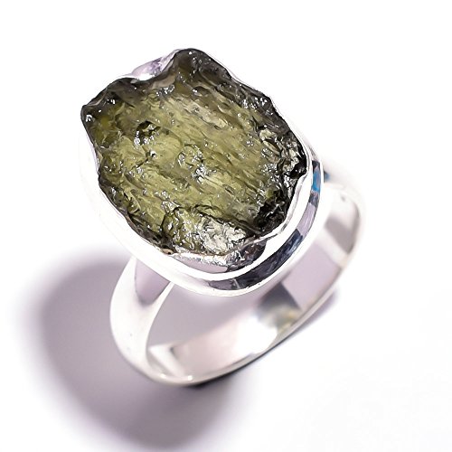 925 Sterling Silver Ring Size O Natural Raw Moldavite Handcrafted