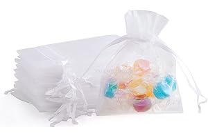 XMASOLDECOR 50Pcs Blanc Sacs Organza 7x9cm, Sacs Cadeaux en Organza Pochette à Bijoux, Sachets en Organza pour Bonbons, Lavande, Mariage, Anniversaire