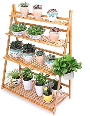 Plant shelf Shelf multi-layer bamboo flower shelf indoor living room floor flower shelf succulent plant balcony pot rack Flower racks (Size : M)