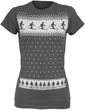 Womens Glow in The Dark Ski T-Shirt - Charcoal - Apres ski or Great Alternative to The Christmas Jumper