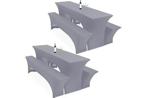 Lumaycens Zwei 3er-Set Biertischhussen 220 x 50 x 70cm, hussen bierzeltgarnitur, hellgrau, Stretch-Bezüge für Biertisch-und Bankgarnituren, Bierbankhussen, Spandex-Bierzeltgarnitur für Bankett