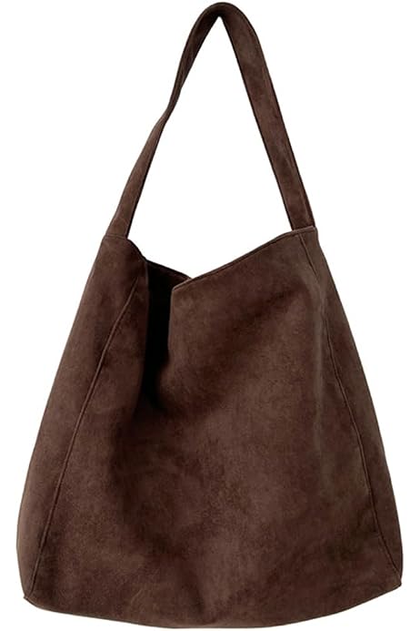 Borsa Donna In Pelle Scamosciata Sintetica - Tracolla Grande Capacit&agrave; 38x25x16cm Marrone