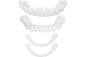 JUGCUT 1 Pairs Clip in Instant Veneers Dentures Fake Teeth, Veneers Teeth Top and Bottom Set, Missing Tooth Replacement Kit Confident Smile Comfortable Dentures for Men and Women