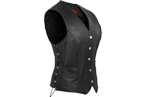 ALPHA CYCLE GEAR Alpha Leather Motorcycle Vest for Women Riding Club Black Biker Vests Concealed Carry Gun Pocket Cruise Vintage