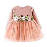 Kobay Kleinkind Baby Kind Mädchen Lange Ärmel gestrickt Bow Newborn Tutu Prinzessin Kleid 0-24M (100/18-24Monat, S-Rosa)