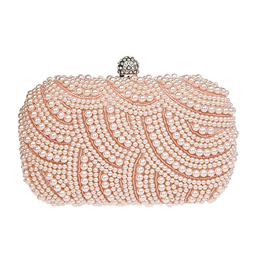 Tskybag Women's Hand Pearl Bag Ladies Gorgeous luxury Handmade Pearl Party Prom Wedding Evening Clutch Handbag Small Purse Bridesmaid Bag (Champagne)