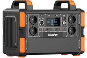 FF FLASHFISH Flashfish Station Électrique Portable 1000W Batterie LiFePo4 1048Wh Generateur Électrique Onde Sinusoïdale pure Grande Batterie Externe avec Prise pour Voyage, Camping, Aventure