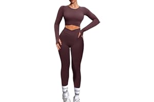 Navneet Ensemble de sport pour femme - Long - Ensemble de sport - Tenue de fitness - Manches longues - Dos nu - Haut Scrunch Legging