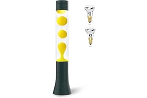 BRIGHTWISH Lampe à lave Cire jaune et liquide transparent, Lampes à lave rétro 15 pouces Socle Métallique Vert avec 2 ampoules, Lampe de chevet pour salon et tables de chevet, Décoration d'ambiance pour Noël