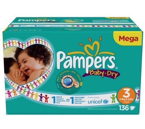 PAMPERS Baby-Dry Nappies (size 3: 4-9 kg) - 1 Mega Box containing 136 nappies