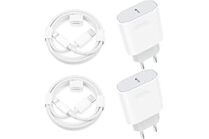 ROOSTON 2 Packs 25W Chargeur Rapide pour iPhone avec 2 Câbles de 2 Mètres Compatible avec iPhone 14/14 Pro/13/13 Pro/12/12 Pro/SE/11/11 Pro/XS Max/X/XR/8/7 AirPods iPad, USB C Prise Secteur