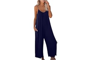 NUSGEAR 2023 Mono Peto Suelto Mujer Jumpsuit de Eslinga Verano Moda Petos de Pantalones Largo Casual Bolsillo Elegante Clásico Color Sólido Monos Pierna Ancha Playa Cómodo Pantalón Rompers