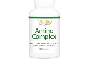‎VITALITY NUTRITIONALS Amino Complex Kapseln Mit 21 Aminosäuren, Vollspektrum Freiform Aminosäuren Formel, Vegan (180 Stk) Vitality Nutritional by Vitamin Express