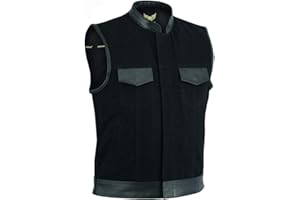 LEATHERICK Anarchy Club Dżinsowa kamizelka motocyklowa z głębokimi kieszeniami czarna