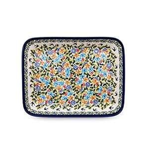 Hand-Decorated Polish Pottery Casserole Dish for 2 People 25,5×19,5×4,5 cm Premium Design DU182 (L x W x H)