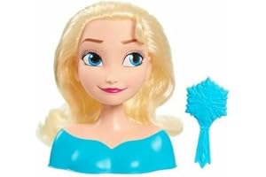 Disney Just Play 87490-JP Frozen Hairdressing Head Elsa Mini 14 cm with Hair Brush for Styling Fun, from 3 Years, Black
